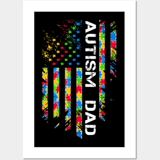 Autism Dad Awareness American Flag USA Posters and Art